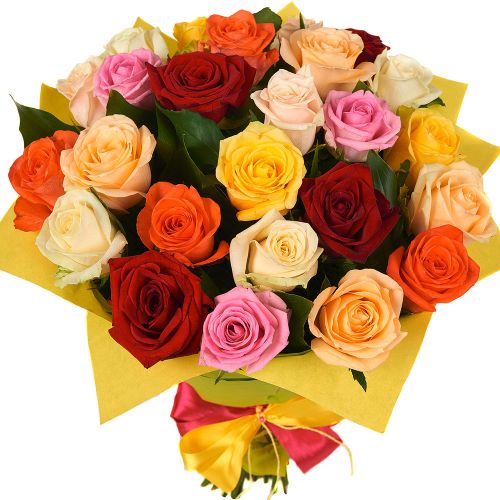25 разноцветных роз с доставкой по Карабаново